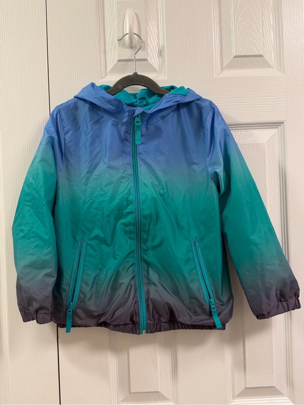 Cat & Jack Kids S Ombre Blue Teal Hooded Windbreaker Jacket